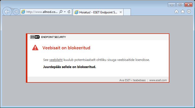 Illustreeritud juhised Järgmised ESET-i teadmisvaramu artiklid võivad olla saadaval üksnes inglise keeles: Tühista ohutu veebilehe blokeering konreetses tööjaamas tooteseset Endpoint Security Tühista