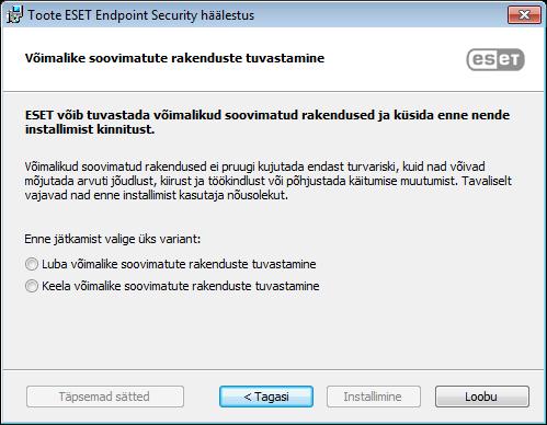 Pärast installimise lõpetamist palutakse teil toode ESET Endpoint Security aktiveerida. Täpsem installimine (.
