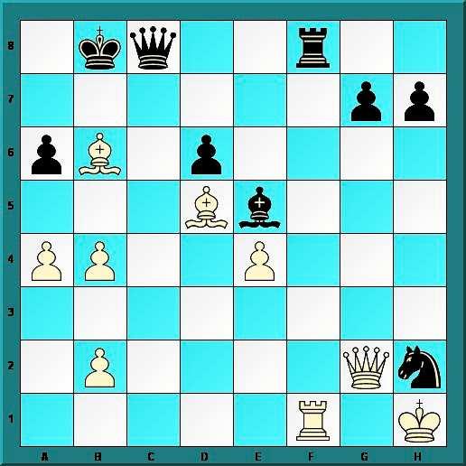 Näib, et mustad olid oma seisuga rahul... Järgnes 30.Oa7+!! Kxa7 31.Lg1+ Lc5 Ilus repliik, kuid ka sellele on valgel vastus olemas. 32.