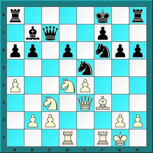 18.Oh5!! Le7 [18...Kg7 19.Oxg6!! samade ideedega mis partiiski] 19.Oxg6!! Rxg6 [19...fxg6 20.Vxf6+ Lxf6 21.Vf1] 20.Rf5 Le5 21.Lxb6 Oxe4 22.Lxd6+! Lxd6 23.Rxd6 Oxc2 24.Vxf6 Va7 [24.