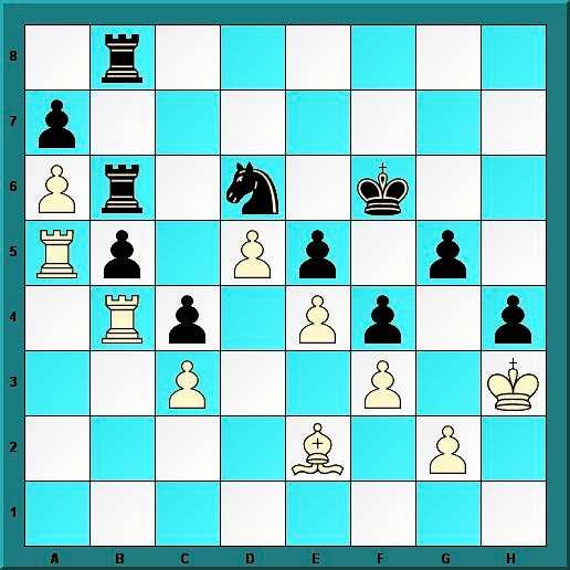 51...g4+!! 52.Kxg4 h3! Ja valge alistus, sest saab pärast 53.Kxh3 Vh8+ 54.Kg4 Vbb8 vältimatu mati Vbg8.