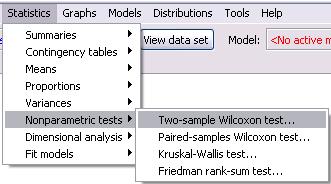 Mitteparameetrilised testid 1) Kahe grupi keskmiste võrdlemisel enam kasutatav mitteparameetriline test Wilcoxoni test on R Commander is tellitav menüüst Statistics -> Nonparametric tests:
