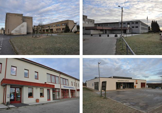 Tabivere Lasteaed-vallamaja (üleval vasakul), Põhikool (üleval paremal), Vabaajakeskus (all vasakul) ja Kauplus A&O (all paremal) Tabivere vallavalitsuse hoone, kus paikneb lisaks lasteaed 70