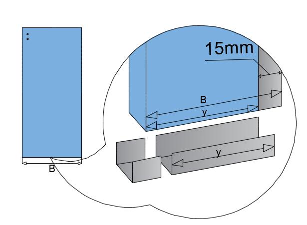 x= A-15mm (x profiili pikkus; A seinaklaasi laius, 15mm seinaprofiili laius) 3 Märkige ära profiilide asukohad. Alustage otsaklaasist (1). Seejärel mõõtke ära kaugus b.
