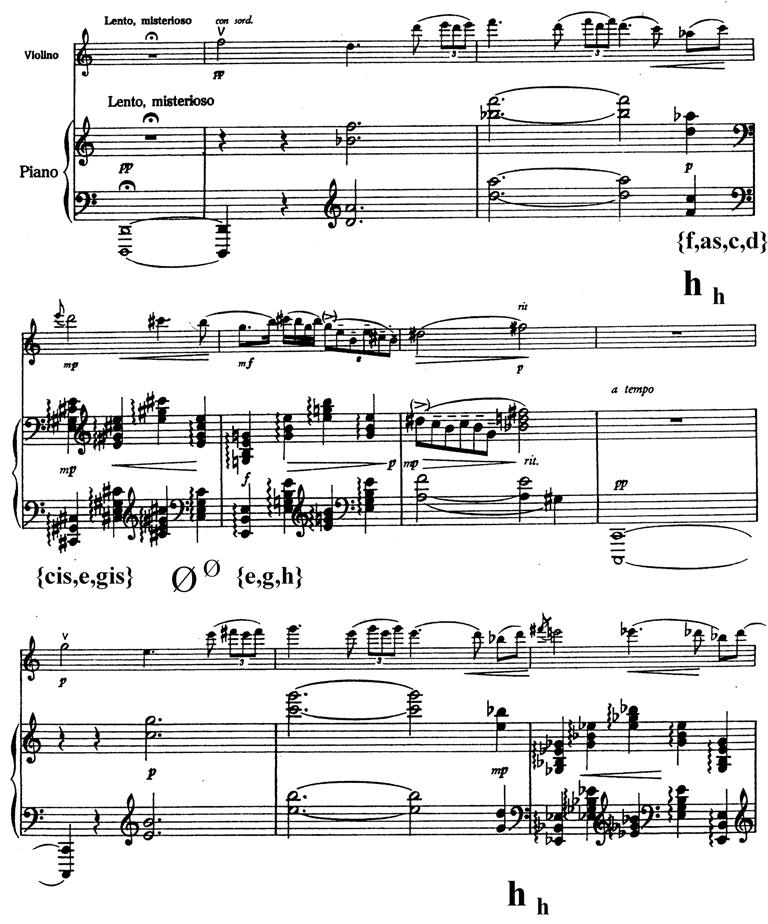2 Oja klaverikvintett: kujunemine Tartu koolkonna kontekstis Näide 10. Heksatoonilised ja oktatoonilised akordisuhted Aeliita süidi esimeses palas Iidne laul.