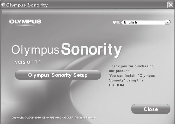 Olympus Sonority kasutamine Tarkvara installimine Enne diktofoni arvutiga ühendamist ja kasutamist peate installima Olympus Sonority tarkvara kaasasolevalt Software CD-lt.