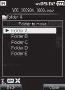 Menüüseade viis Kui valite [Selected files]: 1 Vajutage liigutatava faili valimiseks nuppe + või. 2 Vajutage valitud faili(de) kontrollimiseks nuppu `OK. 9 Vajutage nuppu `OK [Moving!] või [Copying!