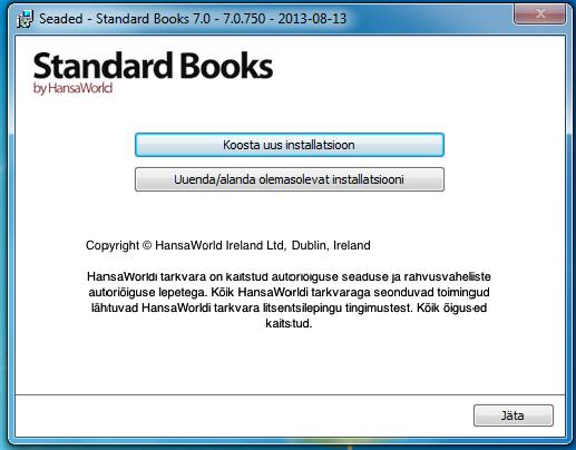 1.3. Paigaldamise käigus küsitakse Standard Books sihtkataloogi asukohta. Üldjuhul sobib ka programmi poolt pakutav C:\Program Files\HansaWorld.
