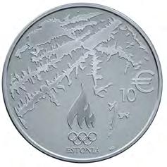 Eesti Vabariigi riigivapp ja aastaarv 2014, mündi reversil on Eesti Olümpiakomitee logo ning nimiväärtus 10 eurot.