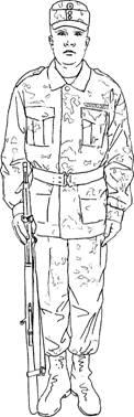 62. «Relv rihmal» Relva hoitakse paremal õlal rihmal püstloodis, pöial haarab rihma tagant vasakult, ülejäänud