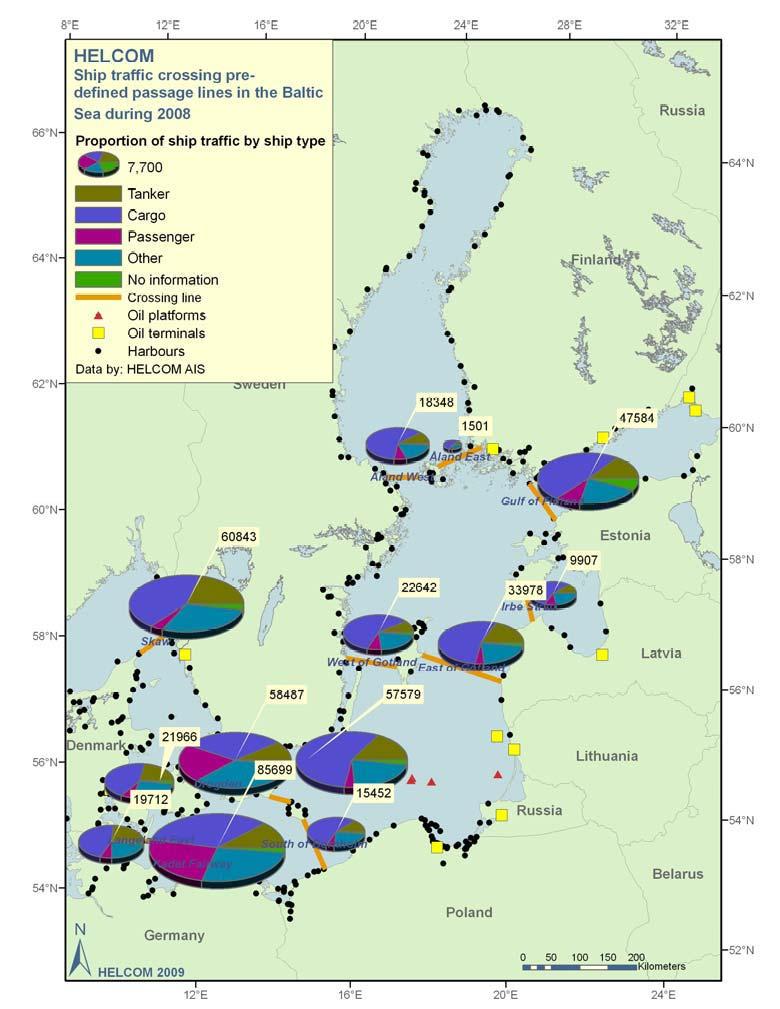 Läänemere laevandus Piirkonnas üle 500 sadama Aastane kaubakäive üle 700 miljoni tonni (suureneb 64% aastaks 2020) Sadu