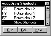 koordinaatsüsteem AccuDraw sisestusdialoog hoiab klaviatuuri fookuse alati õigel väljal AccuDraw kiirvalikud