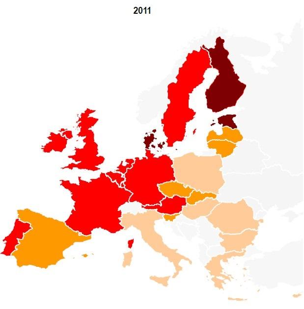 aastal moodustas top 5 jaeketi käive üle 80% Eestis, Taanis ja Soomes. Aastaks 2011 oli vahemikku 60-80% tõusnud suurima 5 jaeketi käive ka Suurbritannias, Iirimaal, Portugalis ja Belgias.