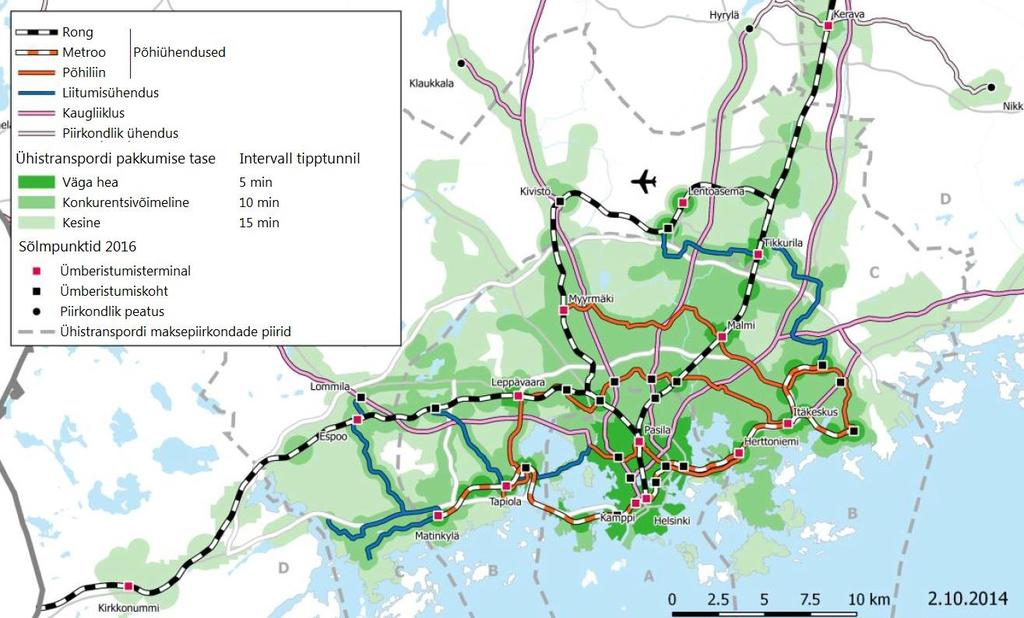 PIIRIÜLESE KESKKONNAMÕJU HINDAMISE PROGRAMM Joonis 2-2. Pealinnapiirkonna ühistranspordi põhivõrk aastal 2016.