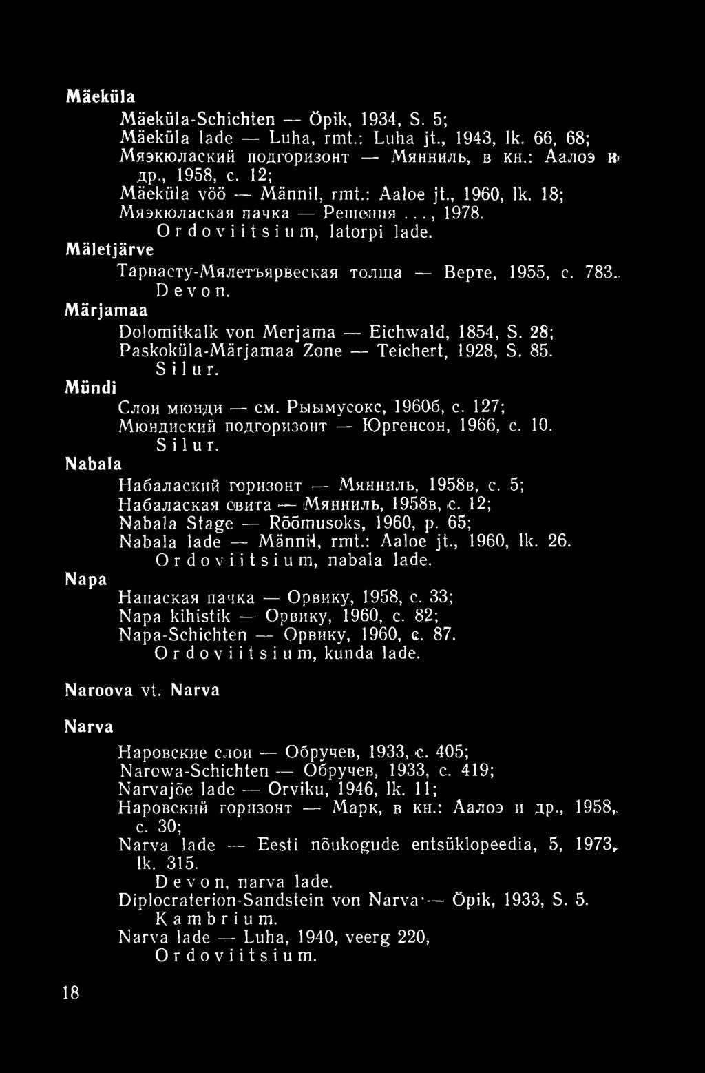 Märjamaa Dolomitkalk von Merjama Eichwald, 1854, S. 28; Paskoküla-Märjamaa Zone Teichert, 1928, S. 85. Silur. Mündi Слои мюнди см. Рыымусокс, 19606, с. 127; Мюндиский подгоризонт Юргенсон, 1966, с.