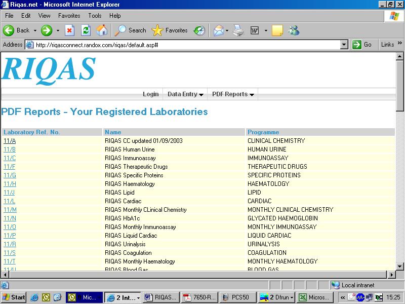 Ekraanile ilmub nimekiri registreeritud labori referentsnumbritest. Valige sobiv referentsnumber ja klikkige sellel. Ilmub nimekiri olemasolevatest pdf raportifailidest valitud referentsnumbri kohta.