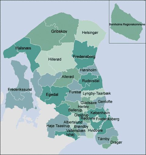 Taanis pealinnaregiooni (Region Hovedstaden) kuulub 29 kommuuni, milles elab kokku 1,6 mln inimest.