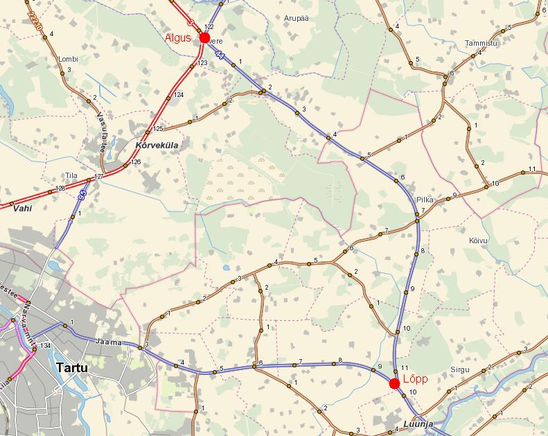 1. PROJEKTI PIIRKONNA KIRJELDUS 1.1. Asukoht ja üldinfo Riigimaantee nr 44 Aovere-Luunja km 0,000-11,352 paikneb km 0,00-4,05 ulatuses Tartu valla ning km 4,05-11,352 ulatuses Luunja valla territooriumil (joonis 1.