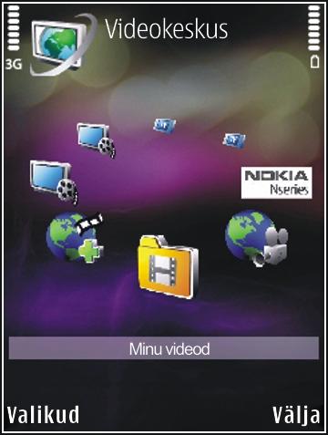 Nokia videokeskus Rakenduses Nokia videokeskus (võrguteenus) saate pakettandmeside või raadiosidekohtvõrgu (WLAN) ühenduse kaudu alla laadida ja voogesitusena vaadata videoklippe, mida pakuvad paljud
