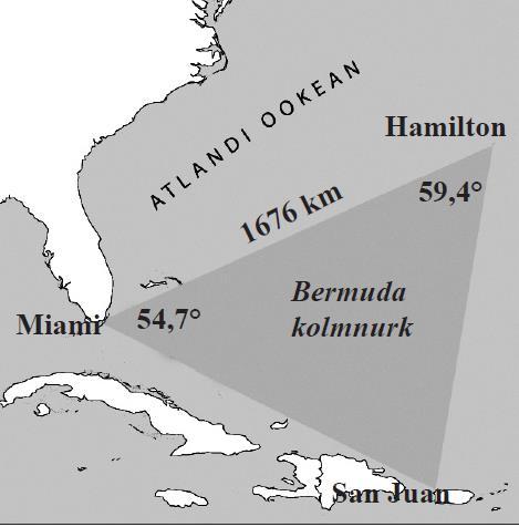 ) RE 8 K(p) Bermuda kolmnurk, Bermuda saarte, Florida lõunatipu ja Puerto Rico vaheline Atlandi ookeani osa, mis on saanud tuntuks rohkete selgitamata laeva- ja lennuõnnetuste tõttu (allikas: